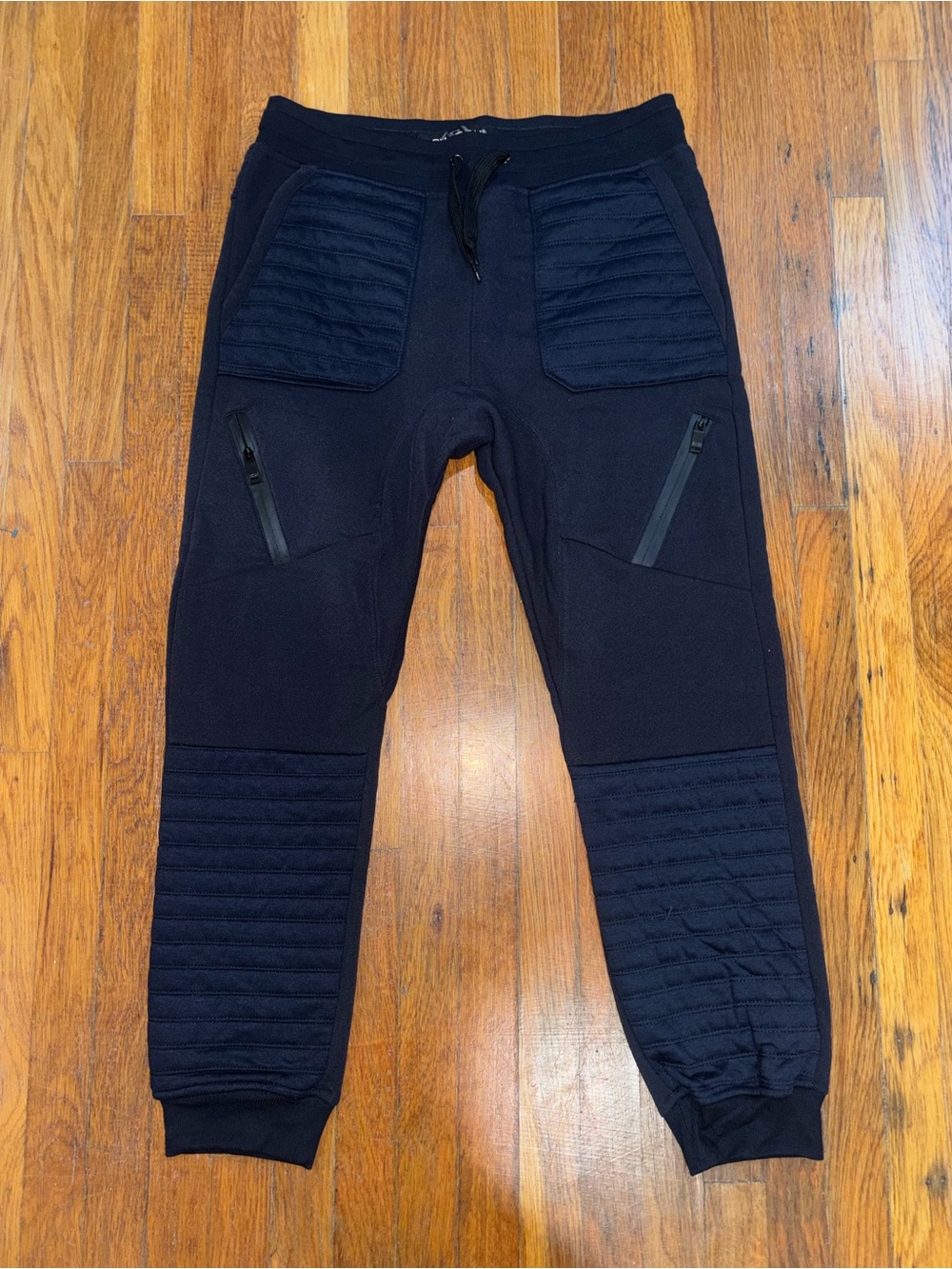 New Men's Quilted Panel Jogger Pants - Navy blue Sz:XL